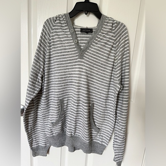 Express Heather Gray Striped Pullover - Picture 3 of 5